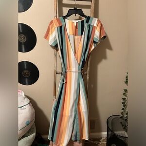 Adorable tie multi color striped dress